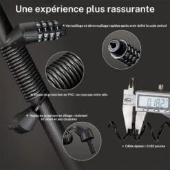 ROCKBROS Câble Antivol Casque Vélo Cadenas à Combinaison à 4 Chiffres Noir 1,5m -Vélo Équipement Magasin cable antivol casque velo cadenas a combinaison a 4 chiffres noir 15m 4